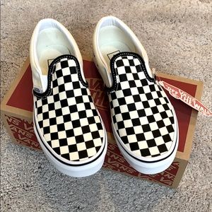 NWT Girls Vans Checkerboard slip ons